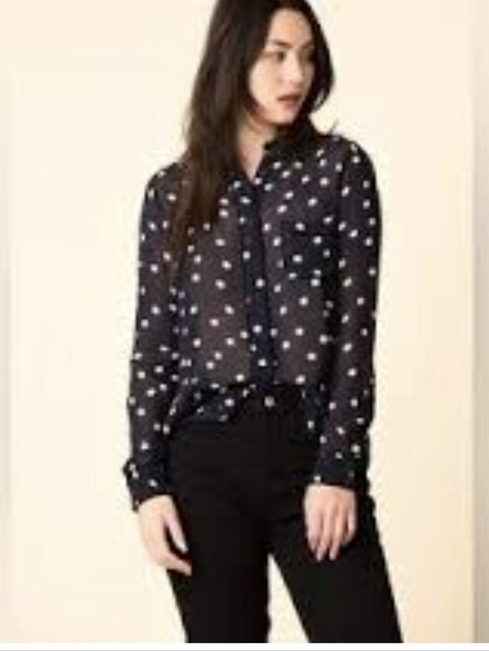 Ganni Polka Dot Georgette  Button-Down Blouse In Sky Captain Size 42
